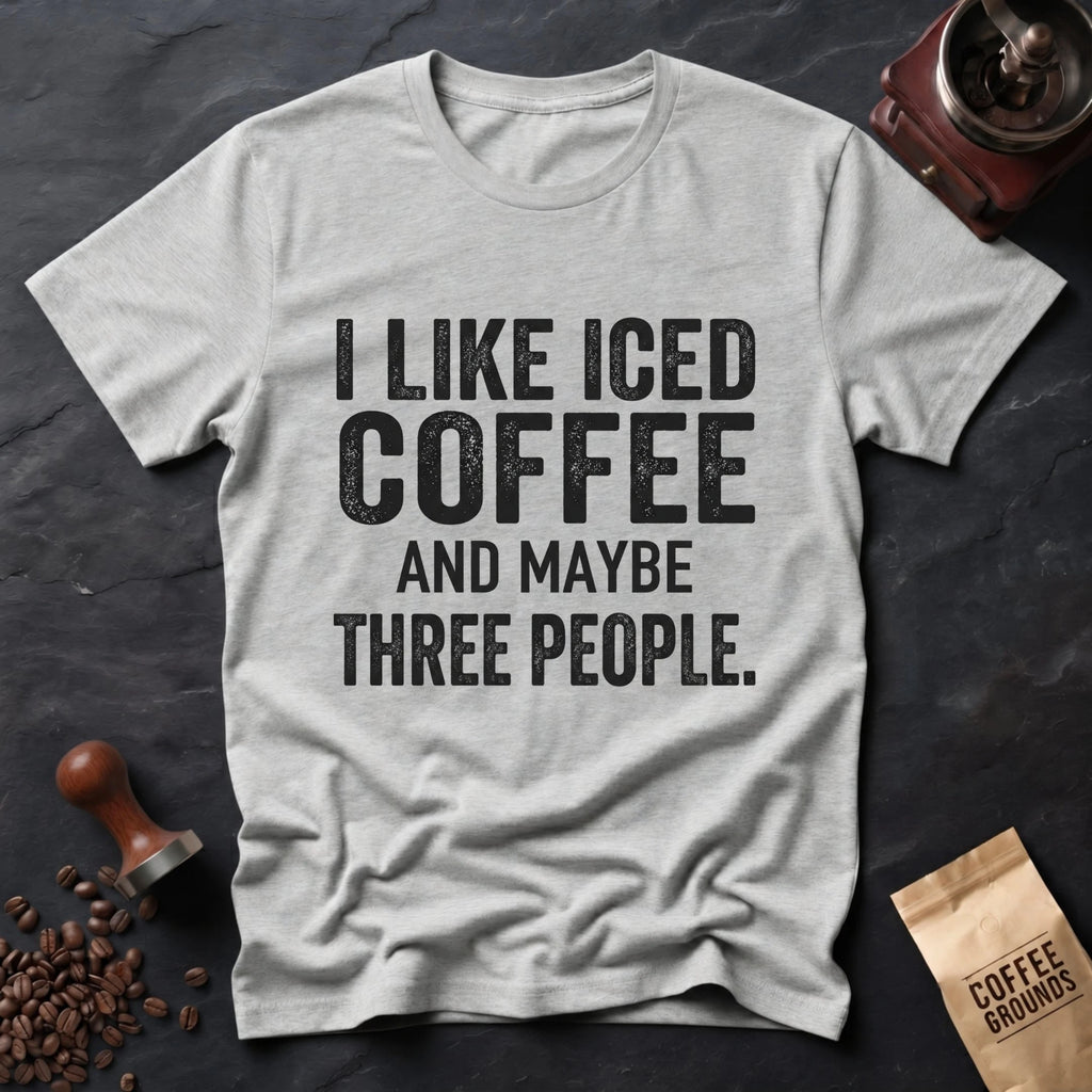 Iced Coffee & Three People Typography T-Shirt