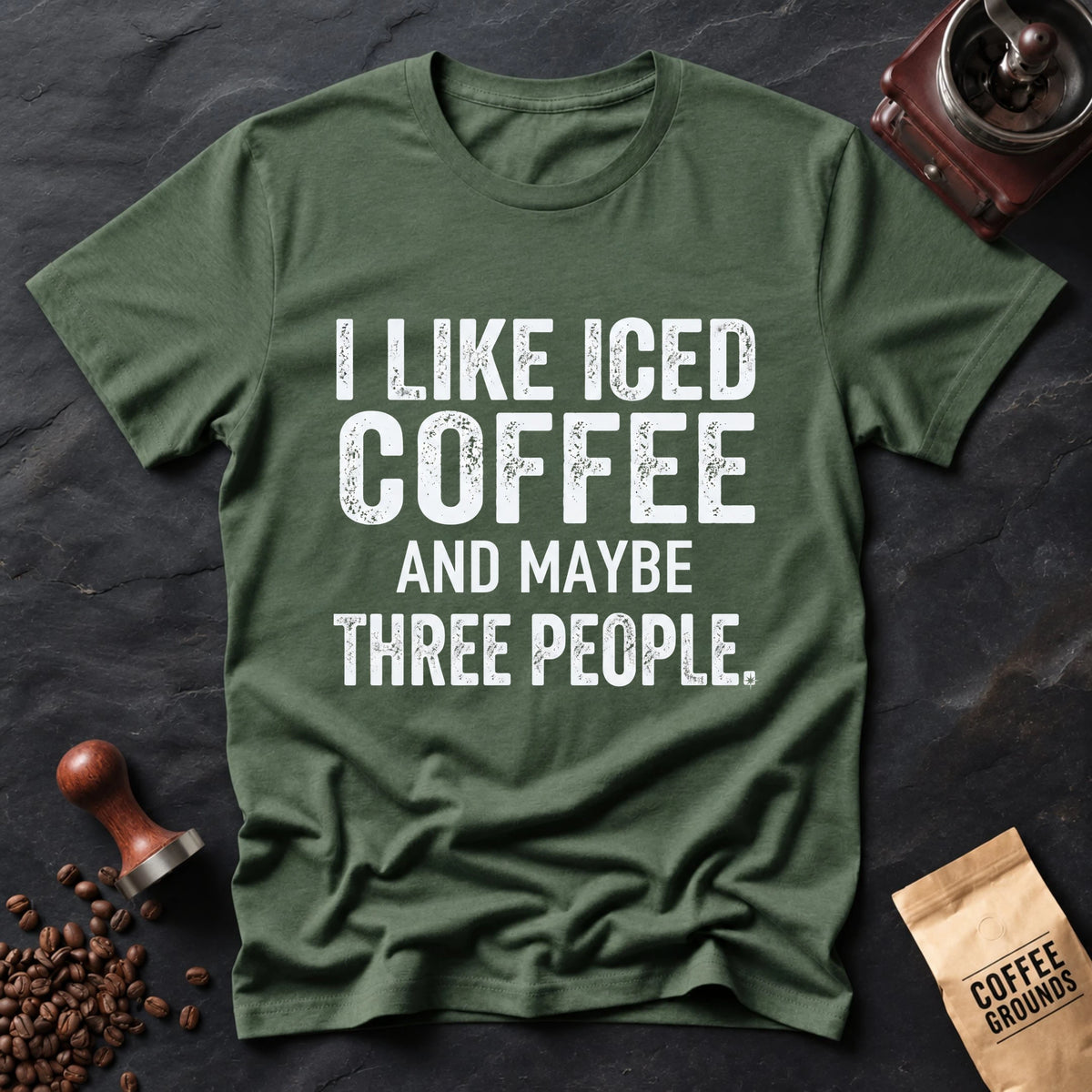Iced Coffee & Three People Typography T-Shirt