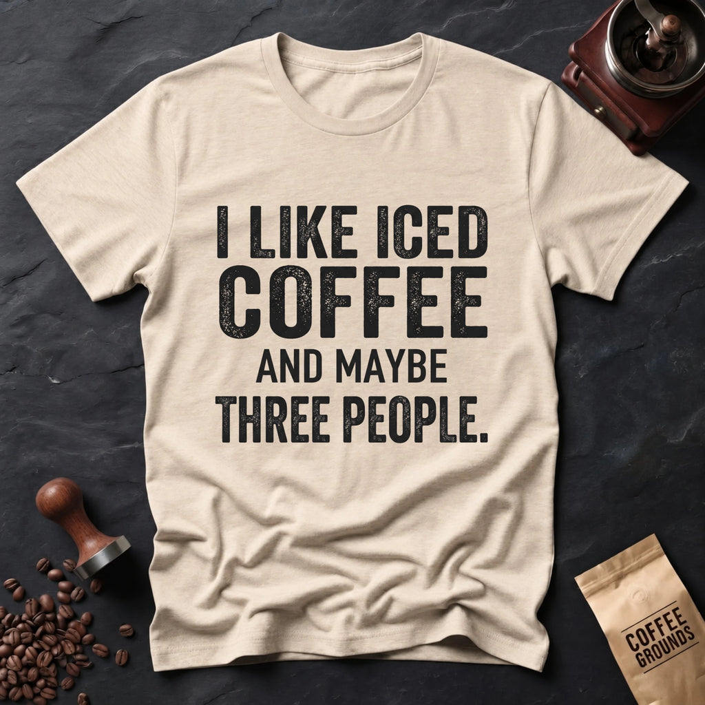 Iced Coffee & Three People Typography T-Shirt