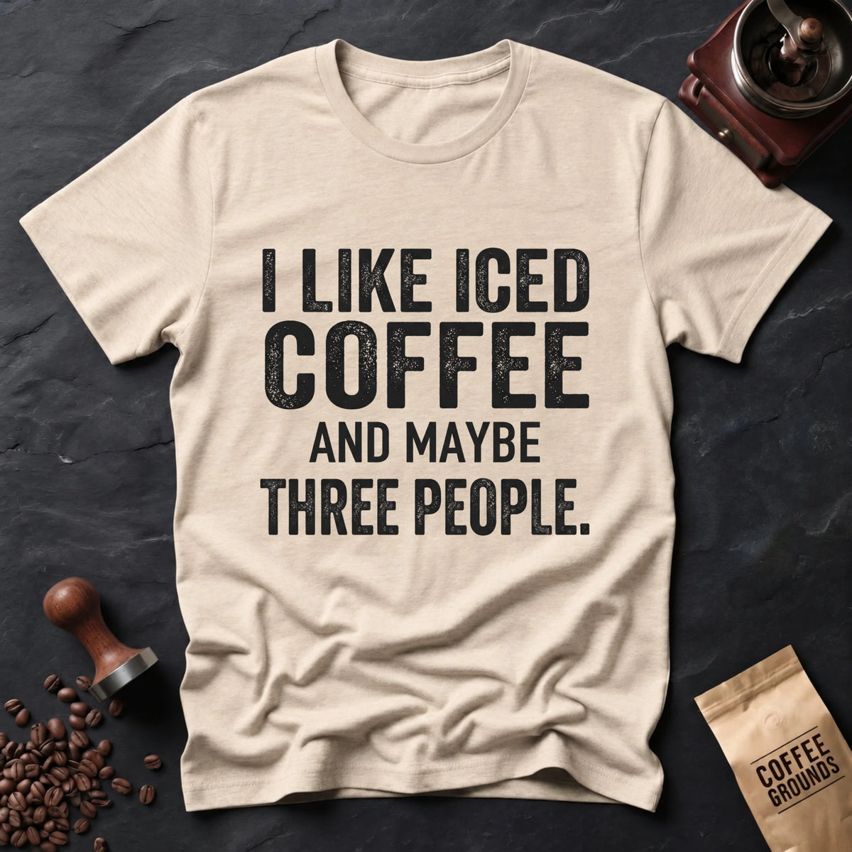 Iced Coffee & Three People Typography T-Shirt